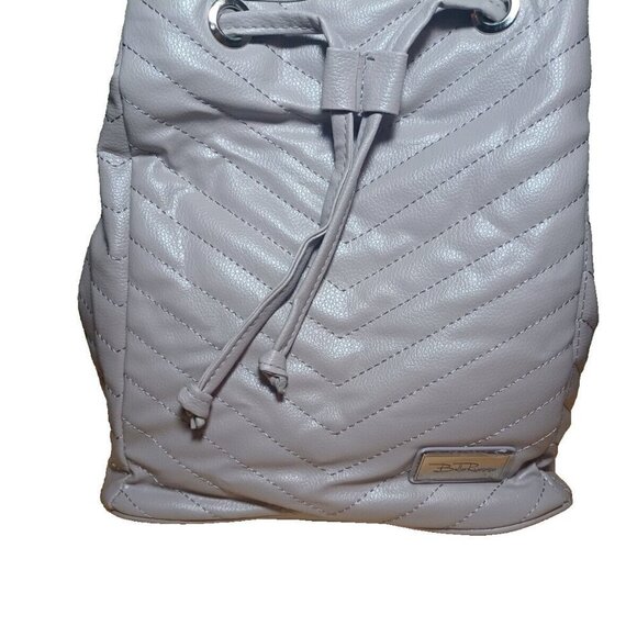 Bella Russo Backpack Purse Gray Taupe Faux Leather Quilted Drawstring Bag NWOT - Picture 1 of 6